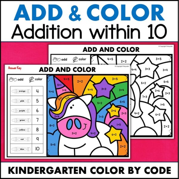 color by number addition kindergarten worksheets